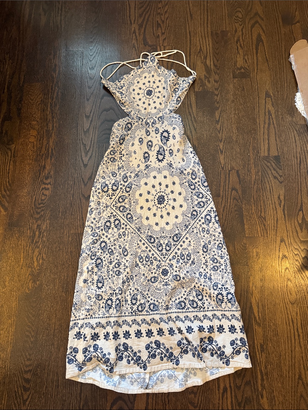 Agua Bendita Blue And White Halter-Back Maxi Dress